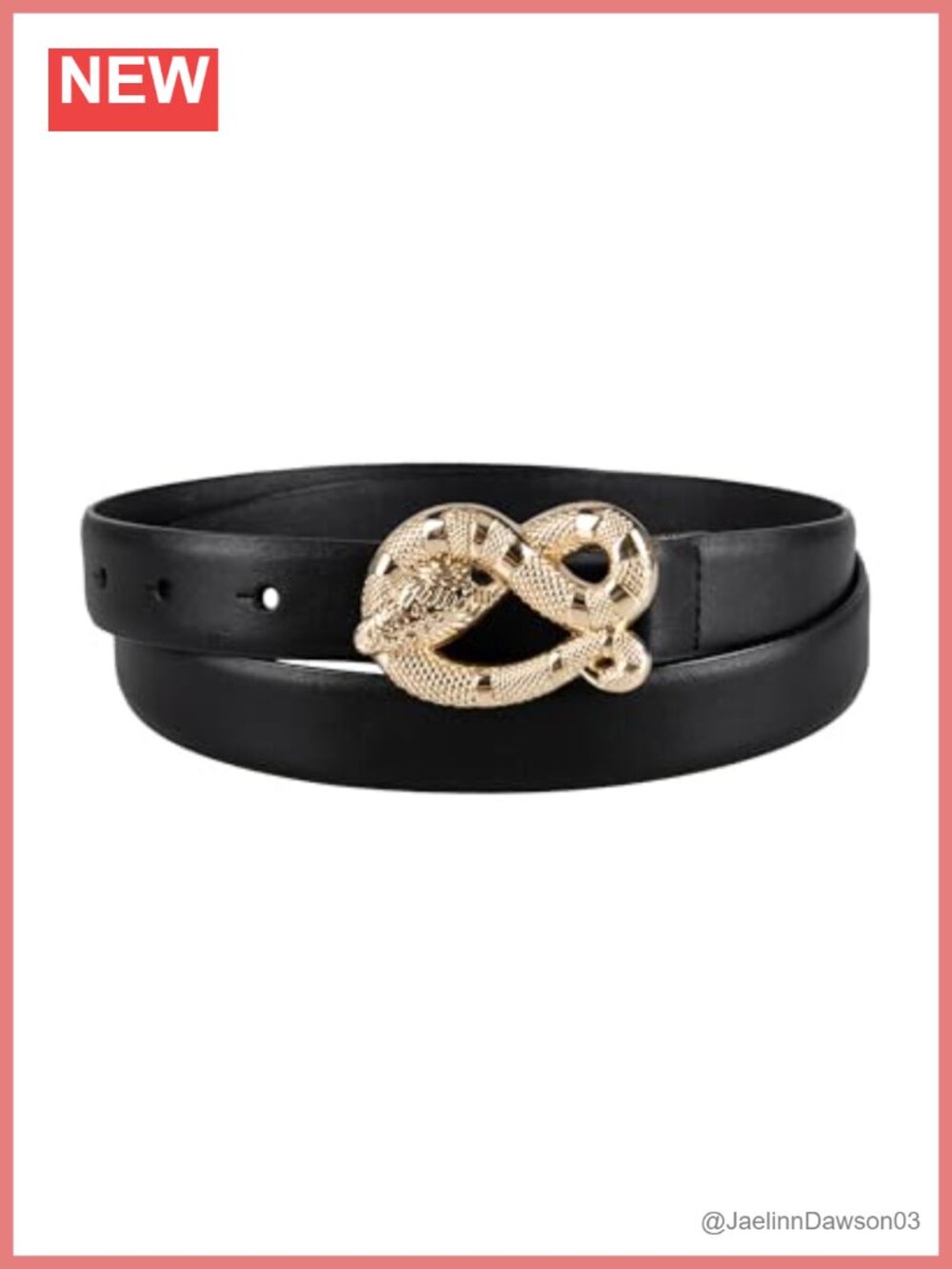 Women's Fashion Casual Belt 1" Gold Twisted Snake Buckle Adjustable Waist